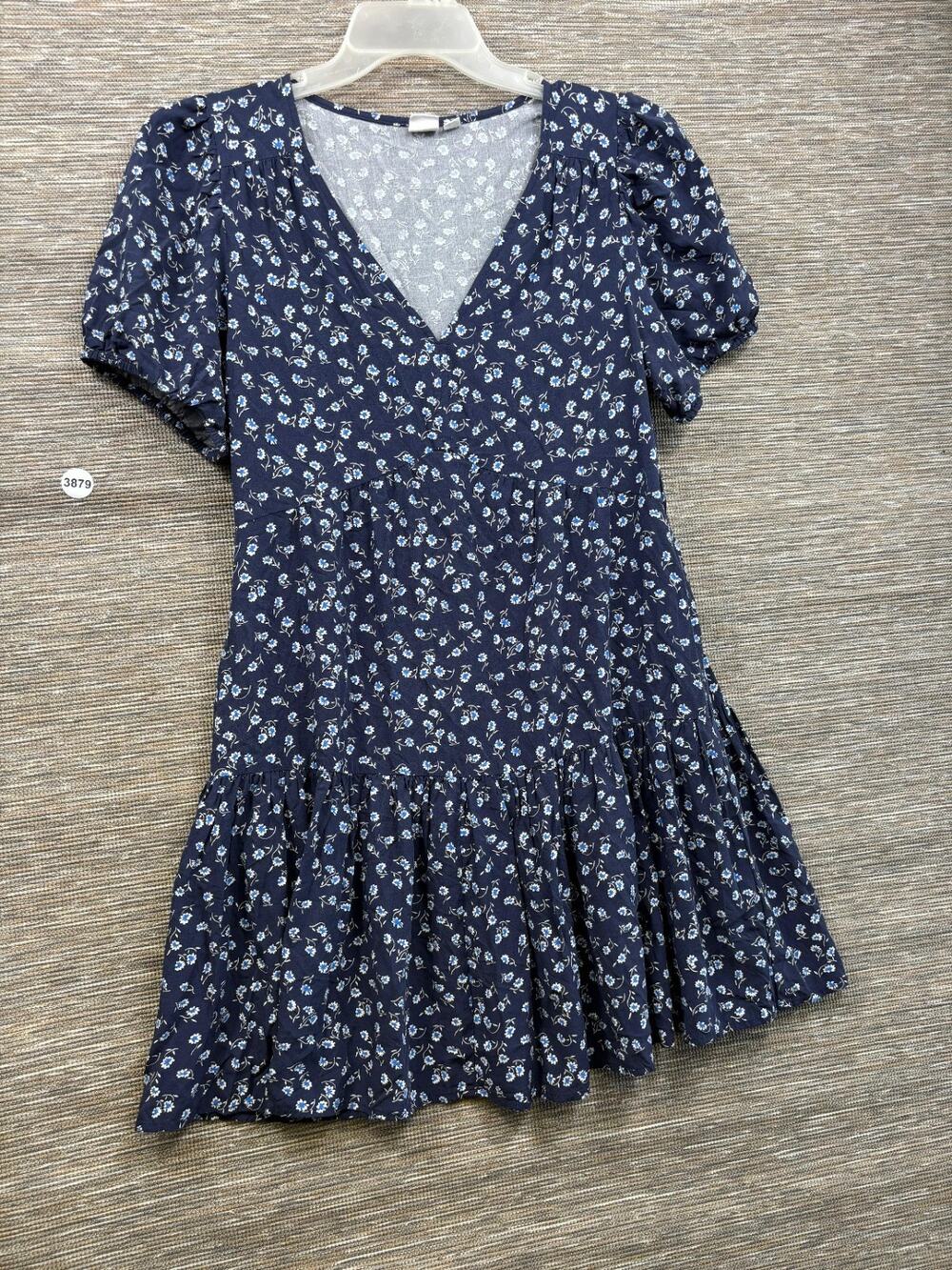 GAP Short Sleeve V-Neck Mini Floral Dress Womens Size M Navy Blue